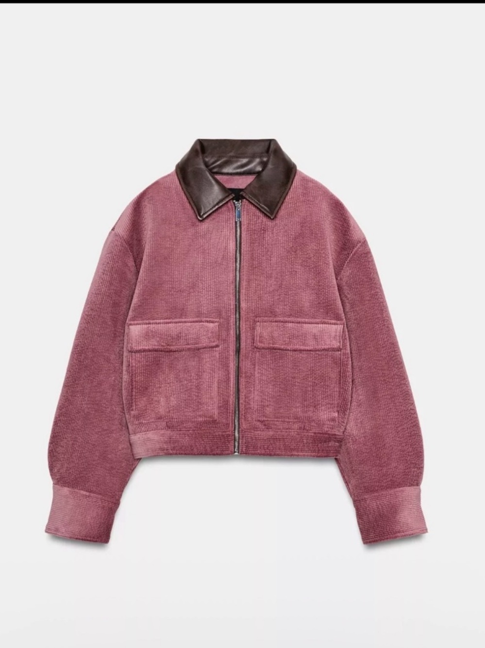 Zara Dusty Rose Corduroy Barn Jacket with Dark Brown Collar NWOT